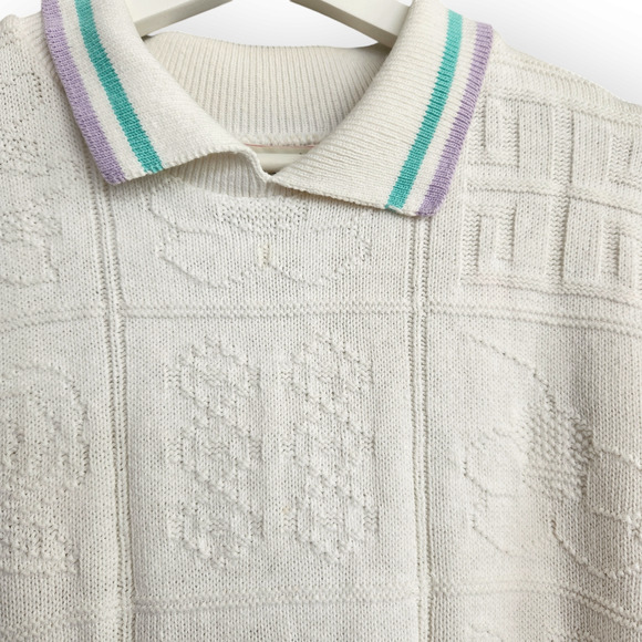 Vintage 80s Winner's Choice White Knit Grandmacore Sweater M - Picture 3 of 9